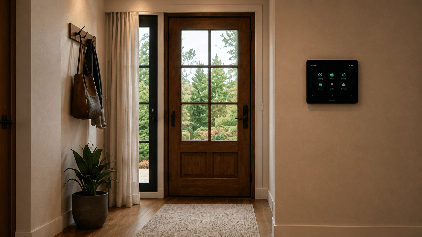 A quiet bedside controller next to warm lighting