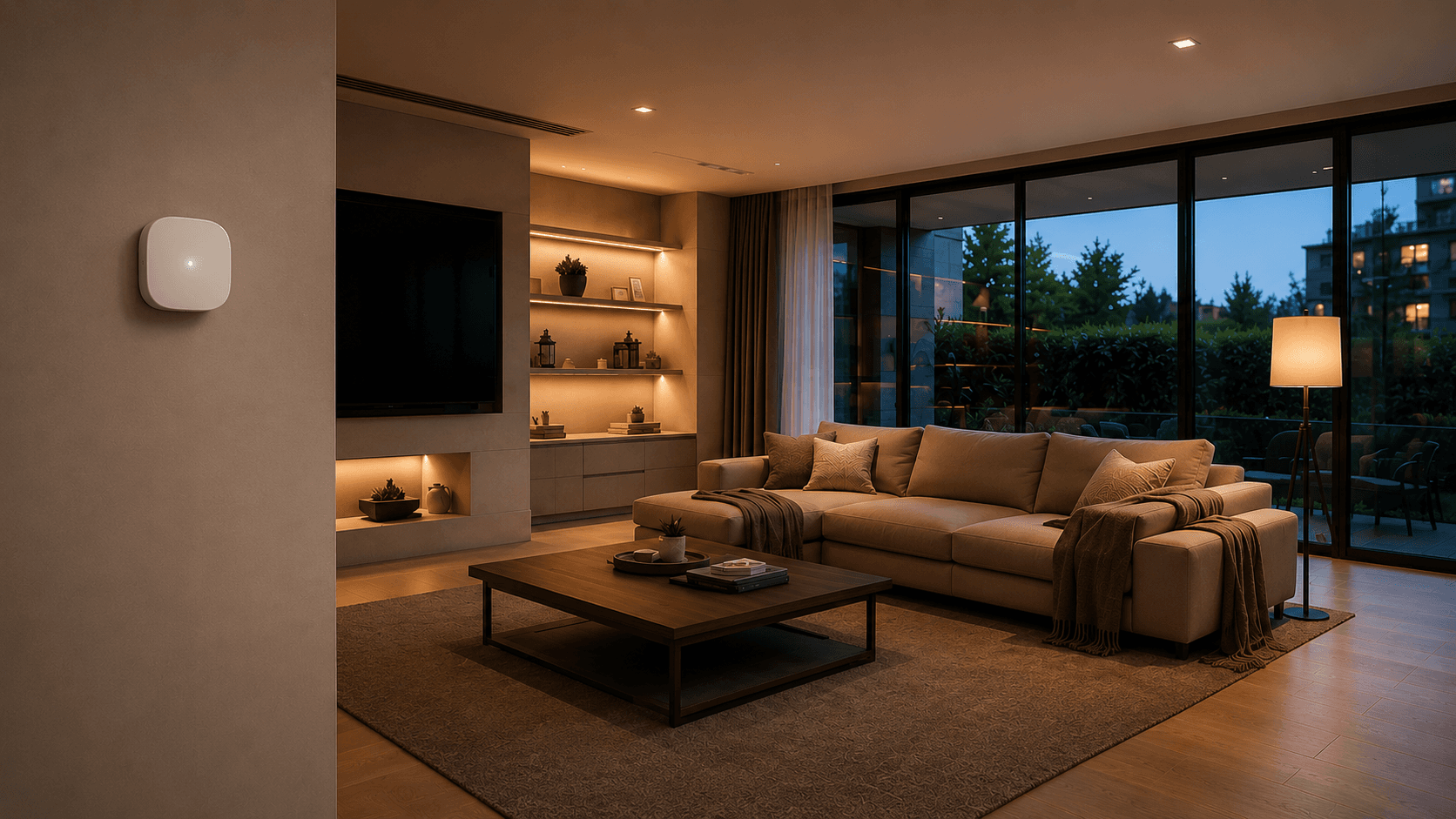 A calm home office space with natural morning light